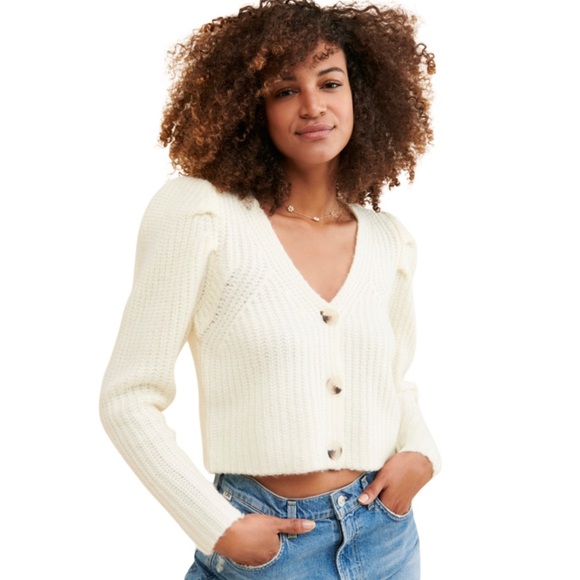 Current Air Sweaters - Preppy Coastal Anthropologie Current Air Puff Sleeve Cardigan